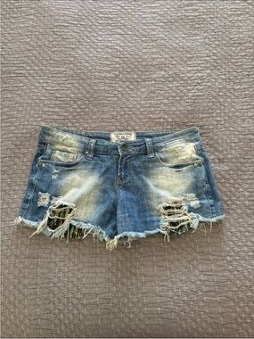 Bershka Distressed Denim Jean Shorts Blue